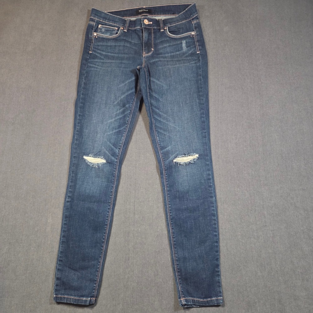 White House Black Market Skinny Jeans Womens 4R Dark Wash Distressed Embellished